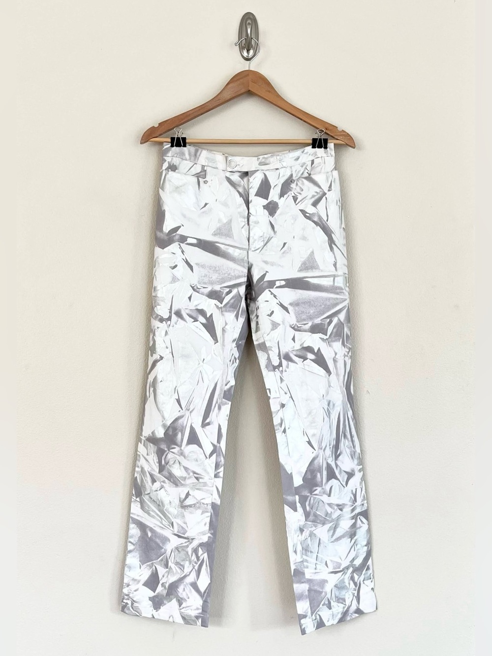 Vintage VERSACE JEANS COUTURE Metallic Chrome Foil Pants in Silver White